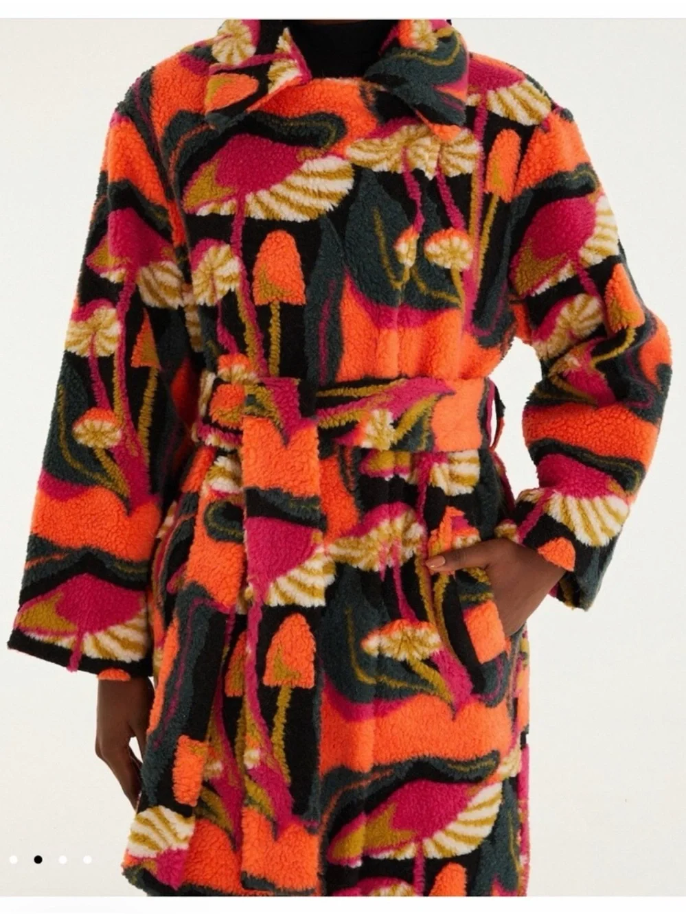 FARM RIO Black Wild Mushrooms Maxi Fleece Coat - Picture 3 of 5